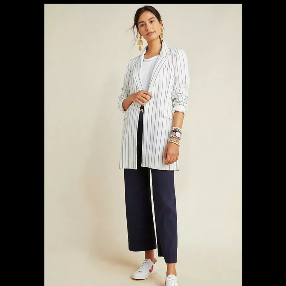 Anthropologie White Striped Blazer